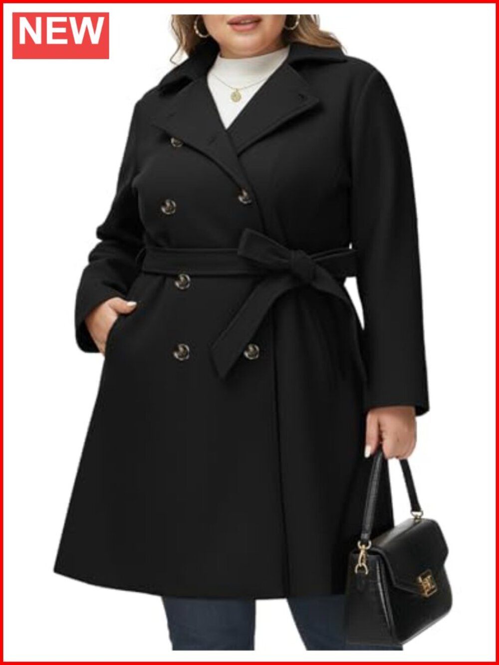 Women's Plus Size Wool Blend Double Breasted Belted Winter Peacoat